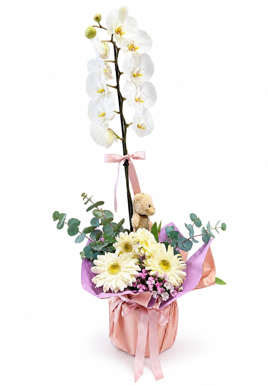 Beyaz Orkide & Gerbera Zarafeti
