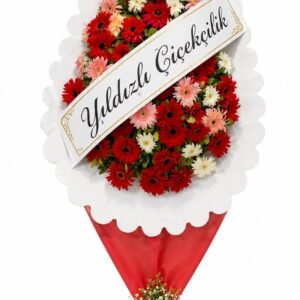 Tek Katlı Çelenk Kırmızı Beyaz Pembe Çiçekler