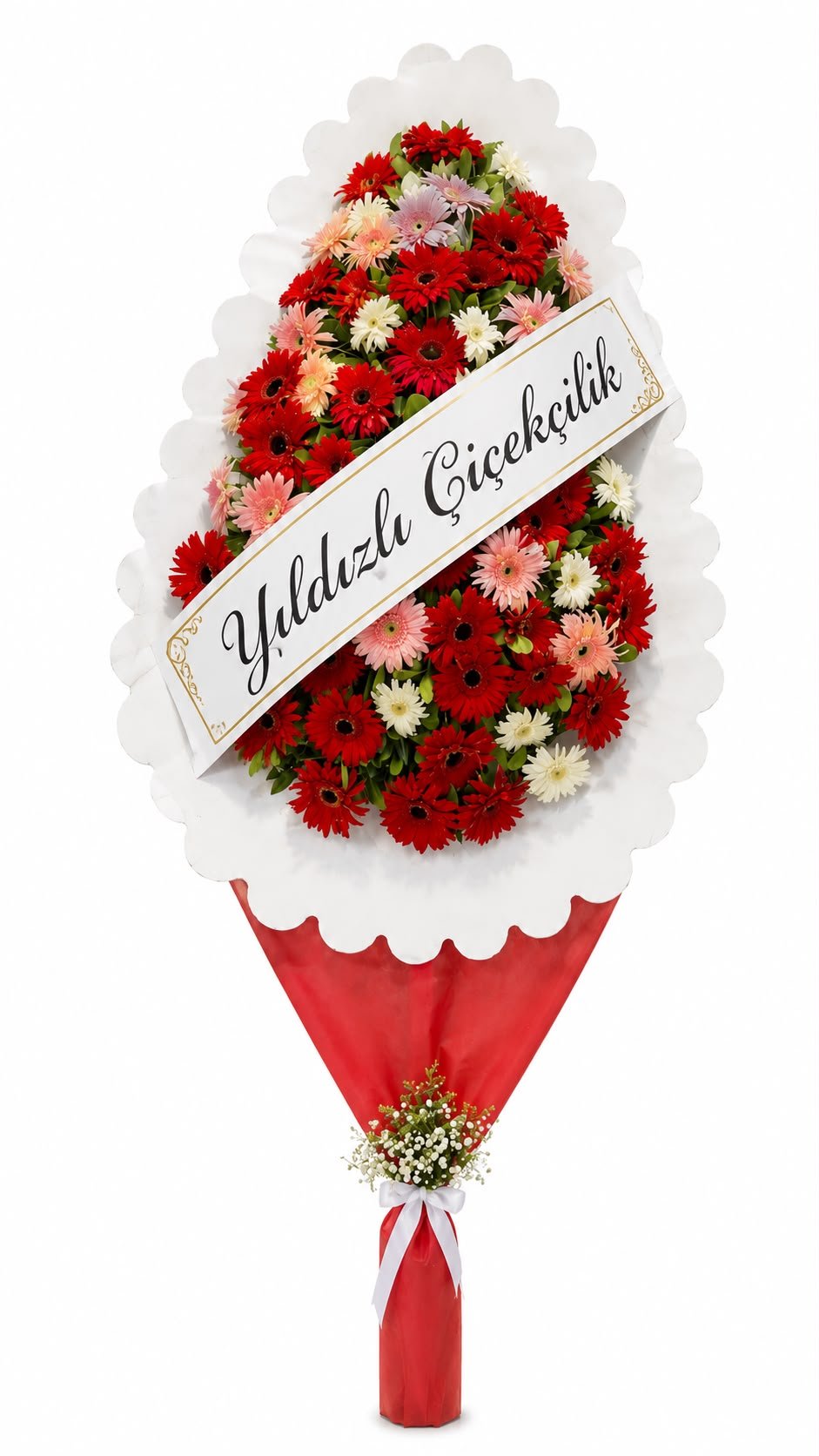 Tek Katlı Çelenk Kırmızı Beyaz Pembe Çiçekler