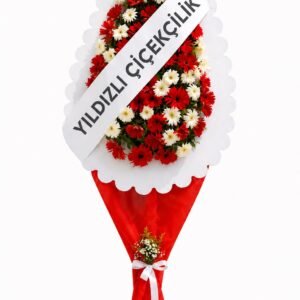 Tek Katlı Çelenk Kırmızı Beyaz Çiçekler